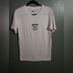 Pink embroidered trippy graphic T-shirt